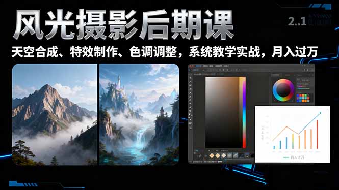 风光摄影后期课,一键换天空合成、特效制作、色调调整,月入过万-金小桐轻创业平台
