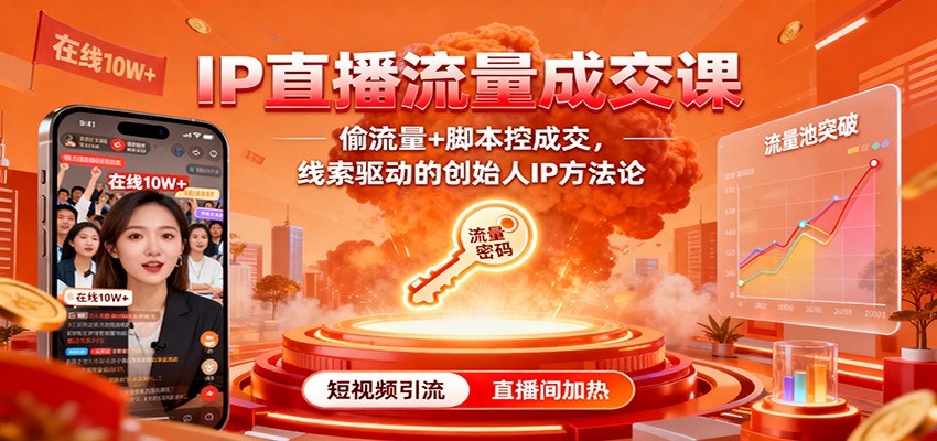 IP直播流量成交课：偷流量+脚本控成交，线索驱动的创始人IP方法论-金小桐轻创业平台
