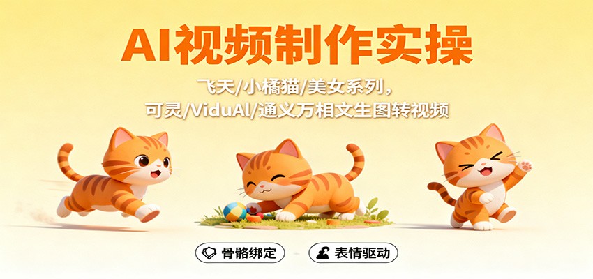 AI视频制作实操,飞天/小橘猫/美女系列,可灵/ViduAl/通义万相文生图转视频-金小桐轻创业平台