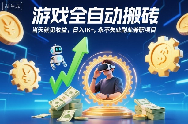 游戏全自动搬砖，当天就见收益，日入1K+，永不失业副业兼职项目【揭秘】-金小桐轻创业平台
