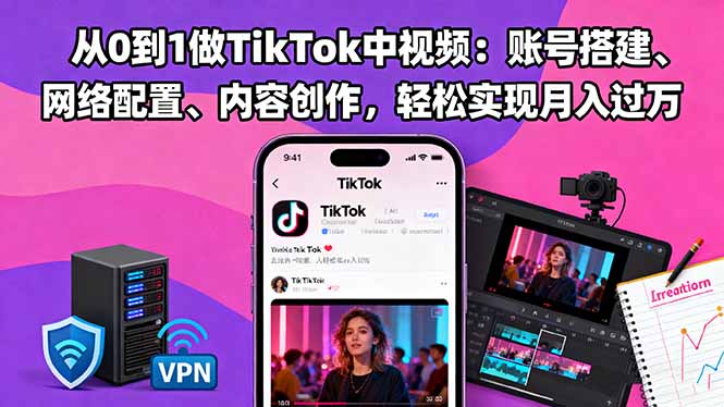 从0到1做TikTok中视频:账号搭建、网络配置、内容创作,轻松实现月入过万-金小桐轻创业平台