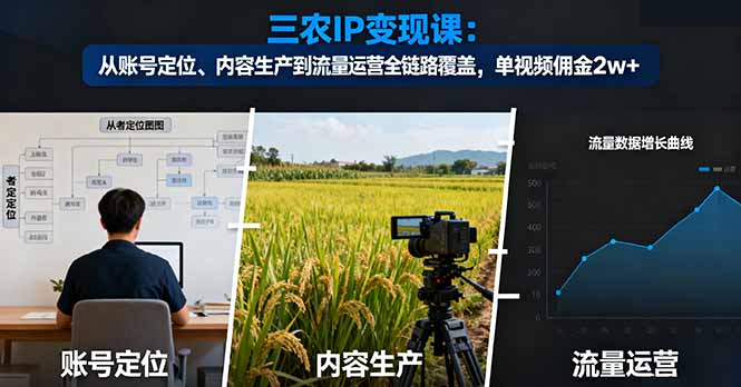 三农IP变现课:从账号定位、内容生产到流量运营全链路覆盖,单视频佣金2w+-金小桐轻创业平台