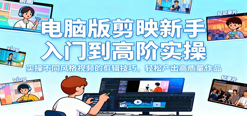 电脑版剪映新手入门到高阶实操，实操不同风格视频的剪辑技巧，轻松产出高质量作品-金小桐轻创业平台
