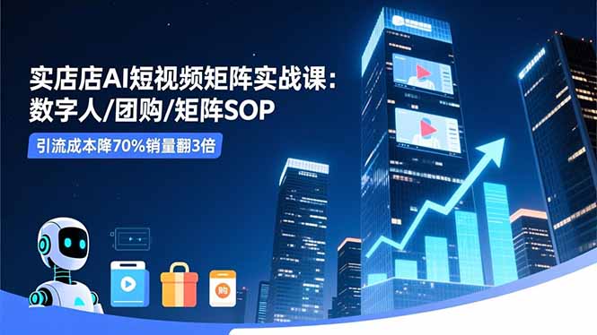 实体店AI短视频矩阵实战课:数字人/团购/矩阵SOP,引流成本降70%销量翻3倍-金小桐轻创业平台
